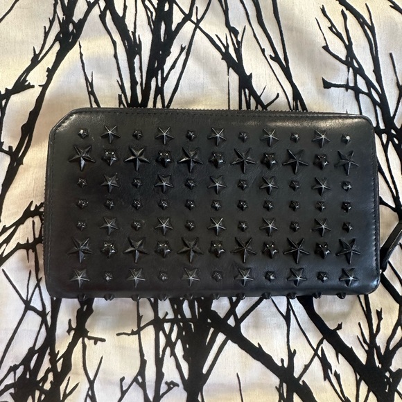 Jimmy Choo Handbags - 🎉HP🎉Jimmy Choo Carnaby black leather black star studded continental wallet EUC